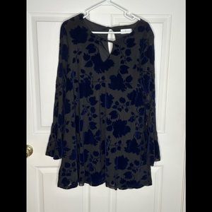 Black dress with navy velvet floral print
